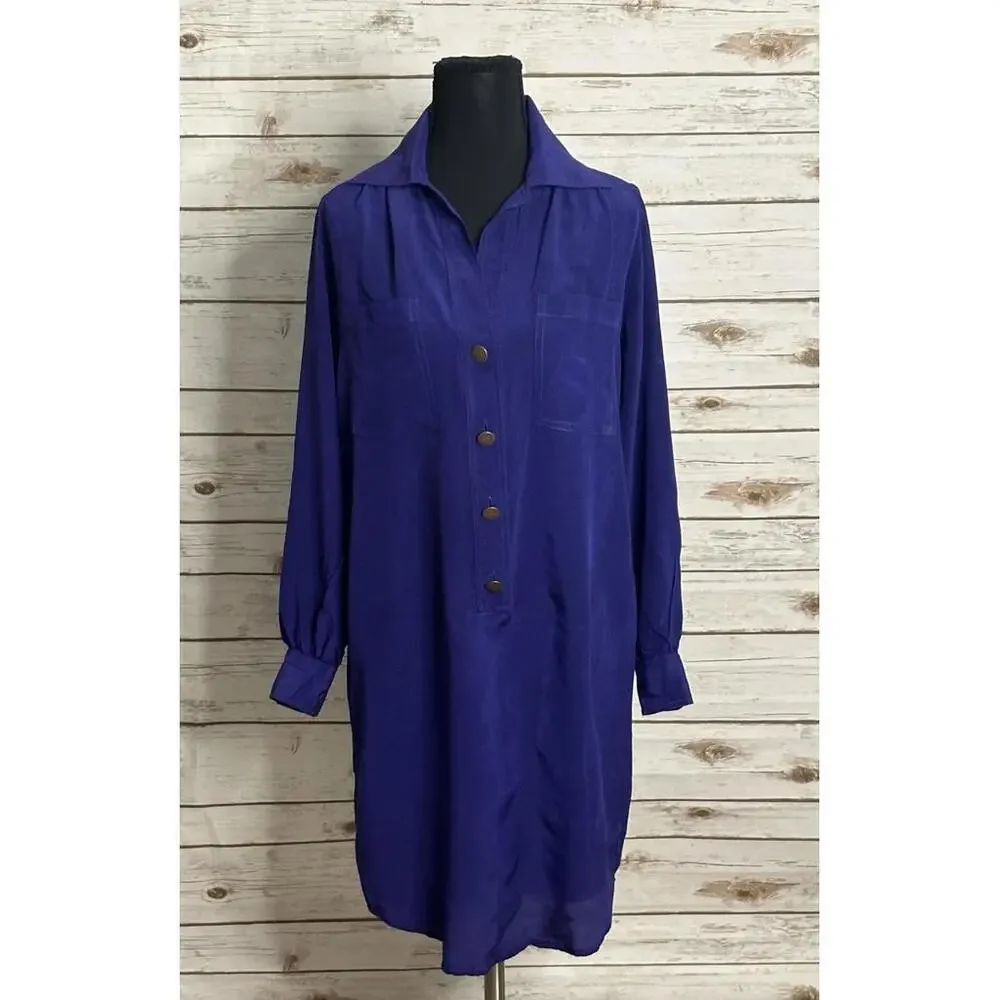 Anthropologie Hunter Dixon purple silk popover shirtdress Size Small
